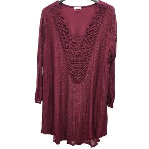 Eyeshadow Shift Dress Womens 18-20 Burgundy Crotched Lace Lined Cottagecore Boho